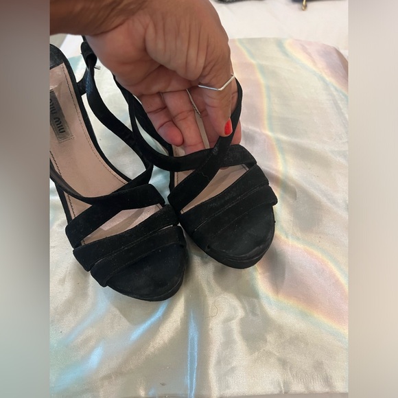 MIU MIU BLACK SUADE PLATFORM WEDGES - Picture 4 of 5